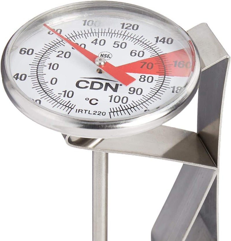 CDN ProAccurateÂ® Instant Read Beverage Frothing Thermometer with Clip for Precise Temperature Measurement, 7" Stainless Steel Stem, Yellow Case (IRTL220) - Image 5